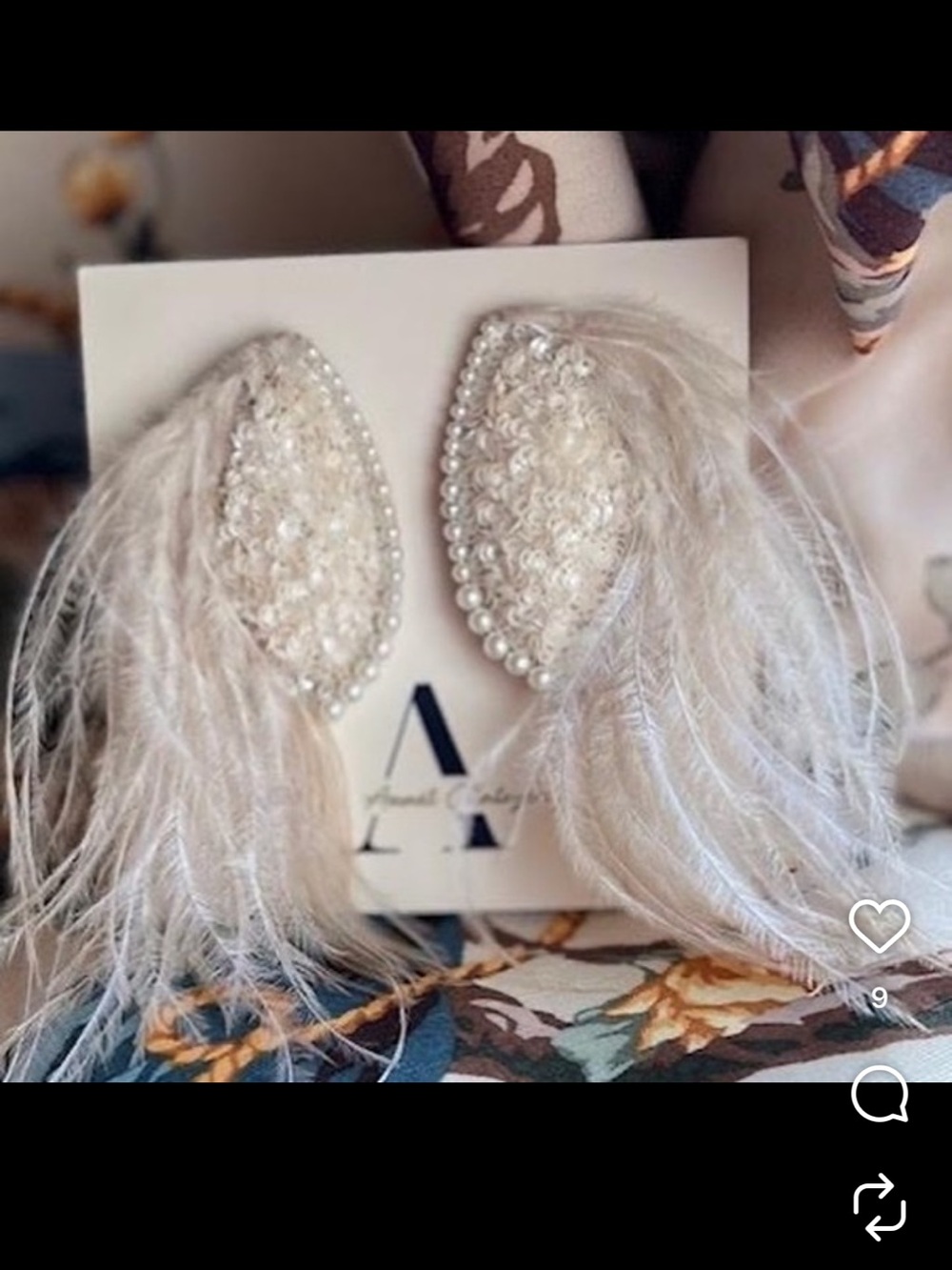 Annet Chatoyer Barbe Nicole Feather & Pearl Statement Earrings - Ivory